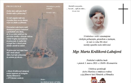 Opustila nás Marta Králiková-Labajová